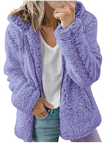 CSKJ Amazon Warehouse Deal - Damen Mantel Kapuzenjacke Winterjacke Mode Warm Hoodie Pullover Jacken Reißverschluss Plüschjacke Fleecejacke Oberteile, Lila, XXL