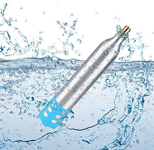 Fydun Bouteille de Soda Rechargeable de 0,6 L, Accessoire Réutilisable à 2 Cylindres de Rechange pour Machines à Soda, Bleu Siline Ver (Housse en Silicone Bleue)