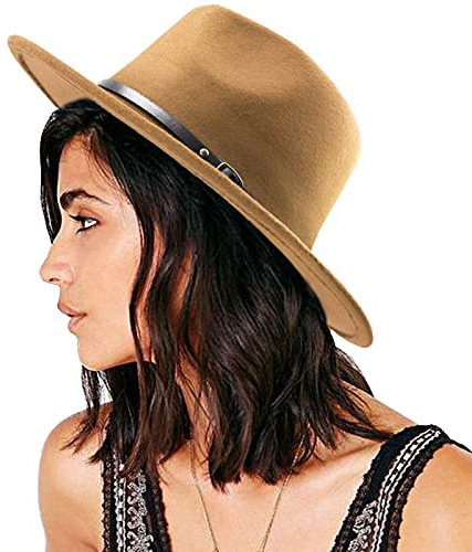 DRESHOW Damen Fedora Hut Filzhut Lederband Hüte Winter Mode Fedora Hut Mit Breiter Krempe Filzhut Outdoorhut