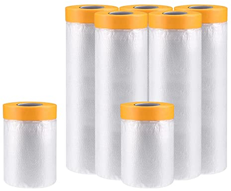AOBOPLE 7 Rouleaux de Bache Protection Peinture 55cm*20m/150cm*20m/240cm*12m 3 Tailles Bache de Protection Peinture Avec Ruban de Masquage