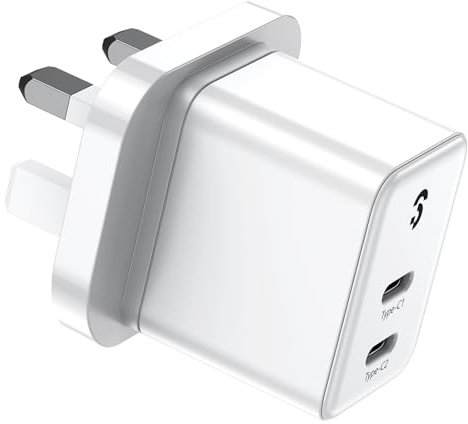 35W USB C Plug Charger - SOOMFON GaN Dual Port USB-C Plug Power Adapter PD 3.0 Fast Charger, 3-Pin Type C Wall Charger for iPhone 15/14/13/12/11/Pro Max, Samsung, iPad and More