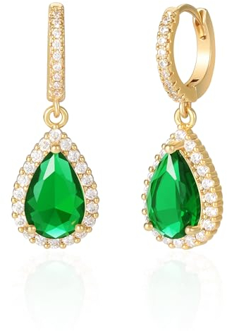 Mesovor Diamant Tropfen Creolen Ohrringe für Damen, 18 Karat Vergoldete Wasser Tropfen Ohrringe mit Kubischem Zirkonia für Hochzeit, Abschlussball, Party Schmuck (Grün)