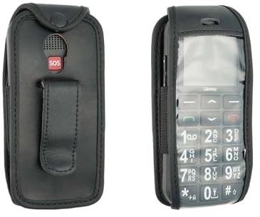 caseroxx Ledertasche mit Gürtelclip für Uleway G180 Seniorenhandy in schwarz – robuste Handy-Tasche mit Sichtfenster & Gürtelclip aus Echtleder, ideal für Beruf, Freizeit, Outdoor & sicheren Transport