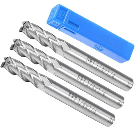 CoCud 4-Flute Spiral End Mill Bits, 1/4 Diameter 20mm Length, High Speed Steel Straight Milling Cutter with Storage Case- (Applications: for Plywood Hardwood Plastic), 3-Pieces