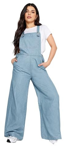 PixieGirl Petite Light Blue Denim Wide Leg Dungarees Petite