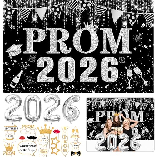 Abitoncc Silber und Schwarz Abschlussball 2025 Banner Silber Abschlussball Abschlussbanner Graduierte Schärpe und Congrats Stirnband 2025 Abschlussball Party Supplies für Silber Prom Night