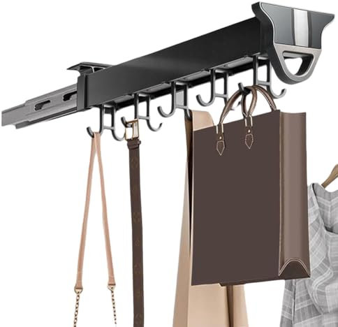 HFLWYWD Adjustable Pot Racks, Pull Out Pot and Pan Organizer with Hooks,Multifunctional Sliding Under Cabinet Organization,Hanging Expandable Utility Kitchen Cabinet