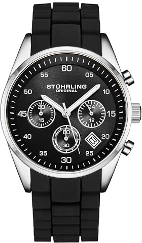 Stührling Original Orologio cronografo da uomo con cassa da 42 mm, cinturino in silicone, datario, resistente all'acqua