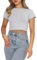 OYIGELZ Damen Basic T-Shirt Klassischer Schnitt Kurzarm Crop Tops Y2K Slim Fit Tshirt Oberteile Sommer Tee Shirts(Hell Grau-U1,M)