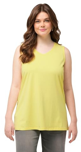 Ulla Popken Damen große Größen Übergrößen Plus Size Top, A-Linie, V-Ausschnitt, ärmellos zitronengelb 54+ 807291605-54+