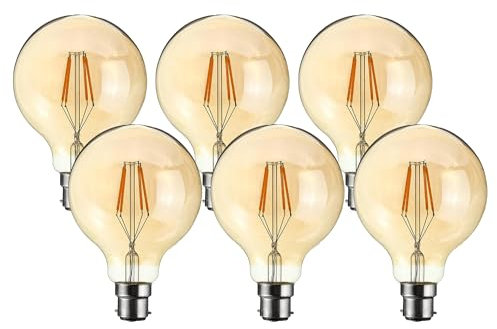 DC VOLTAGE Vintage Bayonet LED Bulb, G80 4W LED Filament Dimmable B22 Warm White 2700K Amber Glass, Retro Old Fashioned Decorative Bulb, 220V 90% Energy Saving,Pack of 6