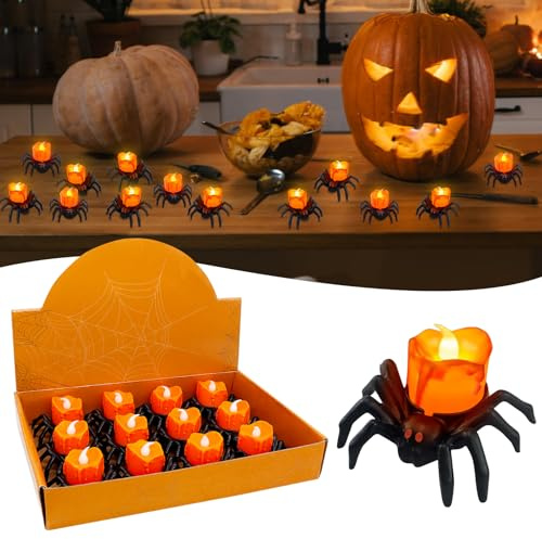 12Pcs Halloween Deko Kerzen, Halloween Teelichter LED Kürbisse, Flackernde Mini Orange Pumpkin Kerzen für Party und Dekoration, Weihnachten, Außen