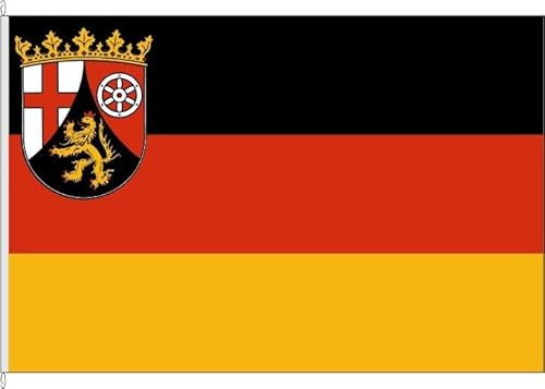 KÖNIGSBANNER Deutschland Fahne Rheinland Pfalz 80x120cm - Flagge Rheinland Pfalz - Manufaktur aus DE - Fahnen für den Garten & Mast - 100% Deutsches Qualitätsprodukt + 2 Kunststoff-Karabinerhaken