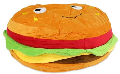 BEMIRO Hamburger Kissen – Ca. 48 cm Groß, Flauschig Weich, Gestickte Augen und Mund, 100% Polyester