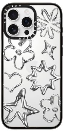 CASETiFY Compact iPhone 16 Pro Max Case [Lightweight / 4ft. 2X Military Grade Drop Protection/Slim] - Chrome Doodles - Clear Black