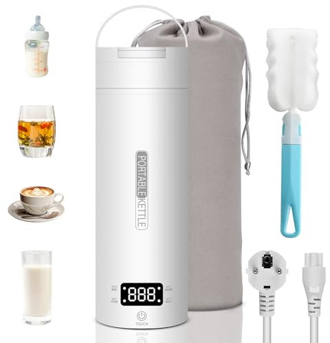 Bollitore Elettrico Piccolo 500ml Bollitore da Viaggio 300w Mini Bollitore Elettrico Temperatura Regolabile Scalda Acqua Portatile Acciaio Inox 316, Chiusura Automatica per Tè, Latte, Caffè