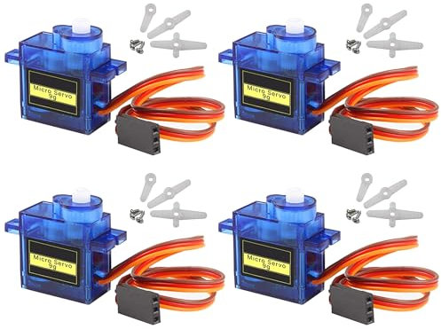 HUAZIZ 4 Pièces 9G Kit de Moteur Micro servomoteur pour Bras de Robot RC/Main/Marche hélicoptère Avion Voiture Bateau contrôle avec câble, Mini servos Projet Arduino