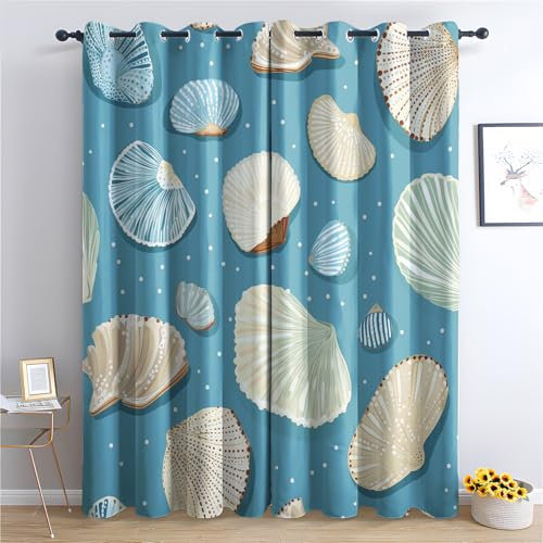 ADEIRO Rideau Occultant Bleu, Lot de 2 Rideaux Coquille Thermique Isolant Anti Chaleur à Œillets Maison Chambre Salon Fenetre Decoration Intérieurs, 140x180 cm (L x H)