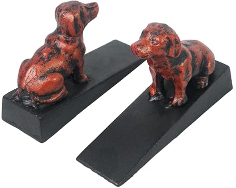 DreamsEden Cast Iron Dog Door Stopper Set of 2, Heavy Duty Red Dogs Sitting Door Stops Metal Vintage Cute Puppy Decorative Animal Door Wedge