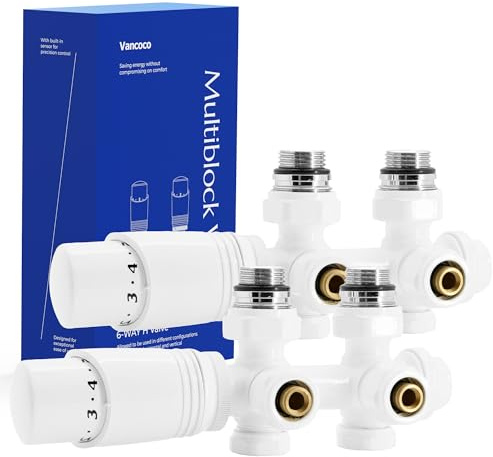 VANCOCO Kit Multibloc Vannes Thermostatiques Lot de 2 Blanc Radiateur
