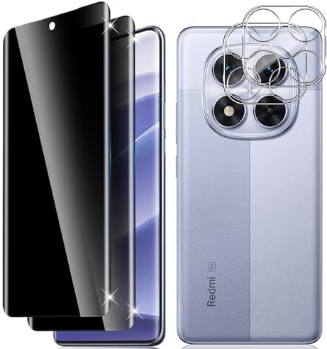 Vanrain Protector de Pantalla Privacidad para Xiaomi Redmi Note 14 Pro 5G, 2+2 Piezas 3D Curvo Antiespia Cristal Templado y Protector de Lente de Cámara, Dureza 9H Anti-Arañazo Sin Burbujas