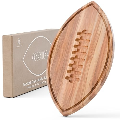 New – Football Shaped Cutting Board – Acacia Wood Charcuterie Tray – Wooden Football Serving Platter for Super Bowl Parties, Tailgate Hosting & American Football Gifts
