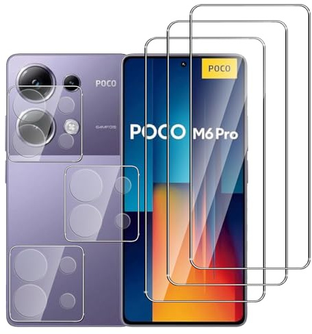 Jinshiweikai 2+2 Piezas: Protector Pantalla para Xiaomi POCO M6 Pro 4G,Dureza 9H Antiarrayazos, 3D Cobertura Completa, HD Ultraclaro