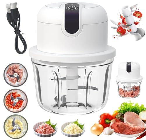 Umllpet Zwiebel Zerkleinerer Elektrisch,Elektrischer Küchenzerkleinerer 350ml, USB-Aufladung, Kabelloser Klein Zwiebelzerkleinerer, Geeignet für Zwiebeln, Obst, Nüsse, Fleisch, Knoblauch