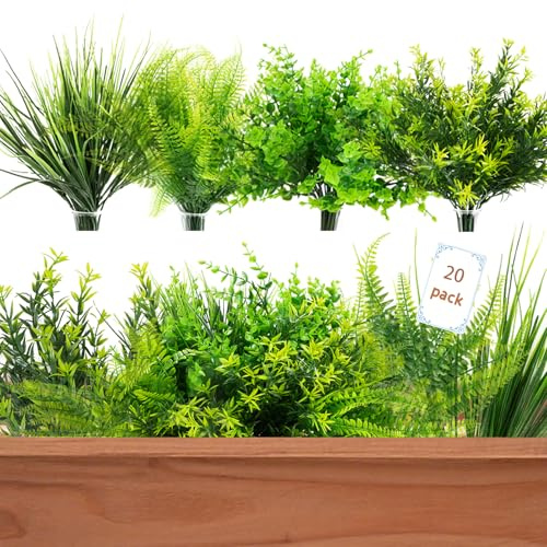 X-BLTU 20 Bündel Künstliche Pflanzen wie Echt, UV-beständige Kunstpflanze Kunststoff Gefälschte Gras Boston Farn Greenery Sträucher, Künstliche Balkonpflanzen für Außen Innen Dekoration Garten Balkon