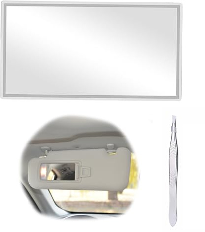 Sonnenblende Spiegel für Auto - Kleiner Selbstklebender Kosmetikspiegel, 15x8cm, Inklusive Make-up Pinzette, Universell für Auto-Innenraum und Sitzlehne