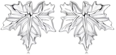 Qings 925 Sterling Silver Sparkling Maple Leaf Stud Earrings for Women | Polished White Gold Plated Nature Inspired Accessories in Blue Gift Box for Daily Birthday Anniversary Wear