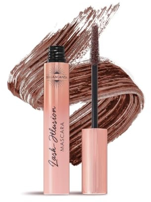 Bellamianta Lash Illusion Mascara, False-Lash Effect, Waterproof, Brown | Smudge-Proof, Long Lasting, Silicone Curved Wand, Vitamin E & B5 Formula