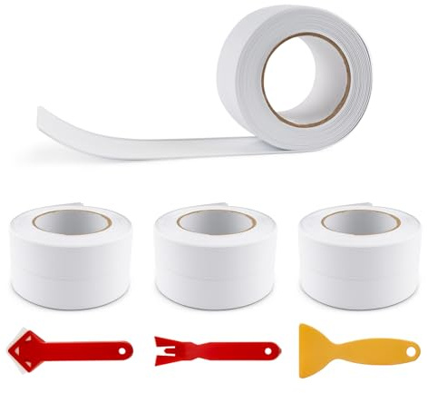 4 rotoli di nastro sigillante per bagno, autoadesivo, 3,8 cm x 3,2 m, bianco impermeabile, per piatto doccia, lavello da cucina, bordo ad angolo, porta, vasca da bagno, WC, con strumento di tenuta
