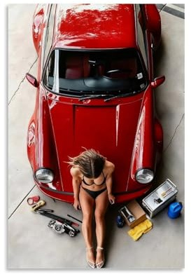 Vintage-Auto-Poster, schwarz-weiß, moderne Frau, Leinwand für Schlafzimmer, Wanddekoration, 20 x 30 cm