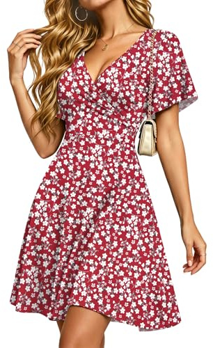 PLMOKEN Summer Dresses Women UK Casual V Neck Wrap Dresses with Pockets