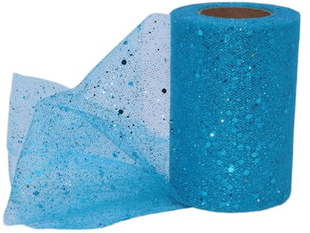 Blausky 15cm x 25 Yards Glitzer Tüll Rolle,Tüllband Dekoband Tischband für Tischedeko,Netzstoff Tüll Rollen mit Pailletten Tüllstoff Dekostoff für DIY Tutu-Rock,Geschenk Schleife,Hellblau