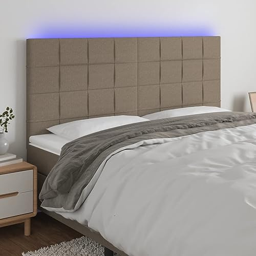 Yunovire LED Kopfteil Taupe 160x5x118/128 cm Stoff, Höhenverstellbar, Gepolstertes Polsterbett Kopfteil für Schlafzimmer, Modernes Design