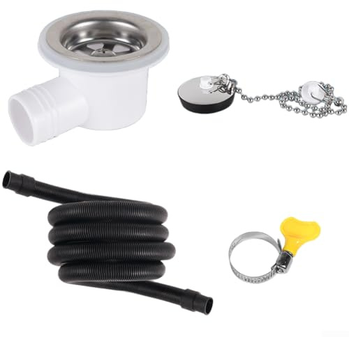 ZAMETTER RV Sink Drain Elbow Straight Drain Kit Waterproof Leakproof | ABS and Stainless Steel Sink Waste Drain Plug Hole Angle Fitting with 2M Pipe for RV Motorhome Camper Van(Bend + Pipe)