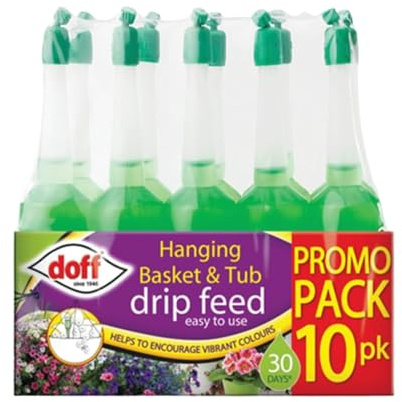 Doff Drip Feed Plant Fertiliser 10 Pack - Slow Release Feeders for Hanging Baskets & Pots - Up to 150 Days Plant Food - Easy Use Nutrient Bottles