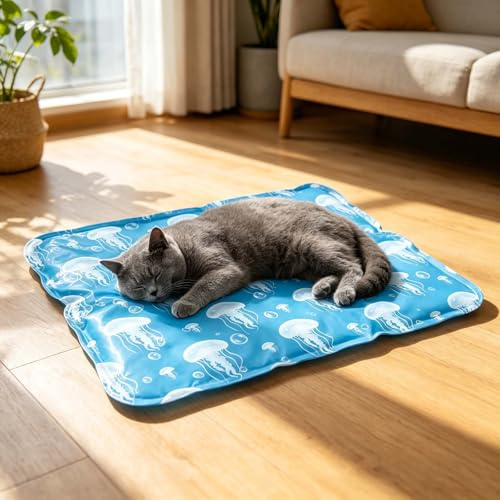 Generisch Kühlmatte Hunde Katzen,wassergefüllte Kühlmatte,Hunde kühlmatte verwenden selbstkühlend mit ungiftiges Gel, Ideal für Sofa & Bett, Minzgrün ，50x60cm：Blau