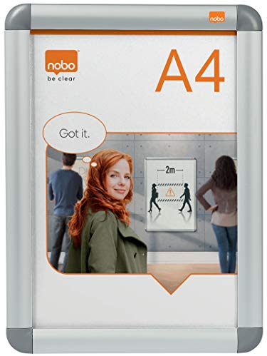 Nobo - Porte-Affiche A4 Mural avec Cadre Clipsable en Aluminium, Façade avec Revêtement Anti-Reflet, Premium Plus, Argenté, 1902214