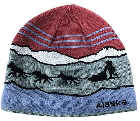 Alaska Beanie Mütze Totenkopf Schlitten Hund Team Knit Stocking Hat, Weinrot/Grau, Einheitsgröße