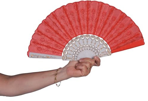 P'TIT Clown - 62454 - Éventail Pliable Brodé - Accessoire de Déguisement - Nouvel an, Chinois, Japon, Asie, pour Carnaval, Fêtes à Thèmes, Costumées, Cosplay, Manga, Halloween - Rouge - Ø 45 cm