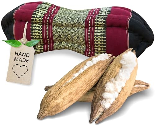livasia Nackenstützkissen Papayakissen - Ø 13x43cm - Nackenkissen Papayaform, Sofakissen, Lesekissen mit Kapok, Kissen für Garten und Balkon, Reisekissen handgefertigt (Schwarz/Rot)