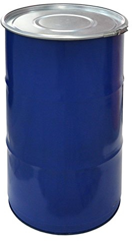 Tonneau, baril, fût métallique bleu 120 Lavec couvercle et anneau de serrage (23022)