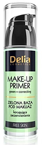 Delia Cosmetics - Make-Up-Primer - Freie Haut - Grüne Make-up-Basis - Korrigieren von Rötungen, Glätten, Korrigieren von Unvollkommenheiten - Gefäßhaut - Einfache Anwendung - Hydromanil - Koffein - Allergenfrei - 35ml