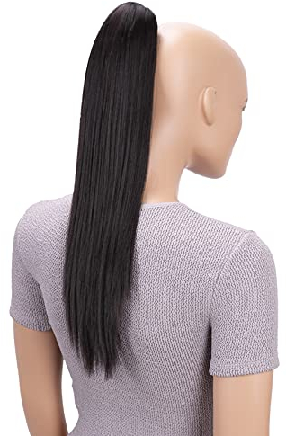 CAISHA 50cm Clip on Zopf Haarteil Pferdeschwanz Haarverlängerung Kunsthaar Glatt Dunkelbraun H146
