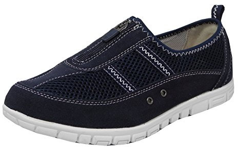Boulevard Womens Extra Wide Fit EEE Casual Leather Lined Shoes Trainers Size 4-9 (7 UK, Navy/White)