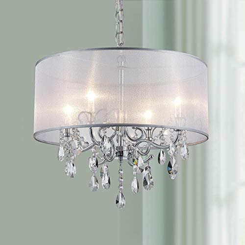 BESTIER Modern Elegant Crystal Anhänger Drum Chandelier 4 Licht Chrom Leuchte LED Deckenleuchte Dia 48 cm x H 45 cm