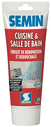 Semin A04757 Enduit de Rebouchage et Rénovation Spécial Cuisine et Salle de Bains, Adapté aux Pièces Humides, Tube de 330 g